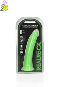 Slim Realistic Dildo with Suction Cup - Glow in the Dark - 8'' / 20 cm