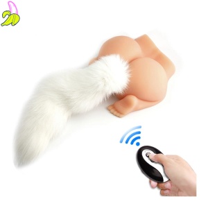 Fox Tail Vibe Plug 6.5 x 3.2cm - Korek analny z wibracjami i białym ogonem 40cm