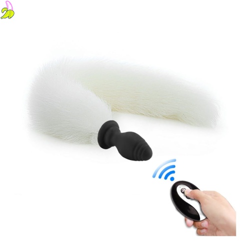 Fox Tail Vibe Plug 6.5 x 3.2cm - Korek analny z wibracjami i białym ogonem 40cm