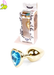 Plug-Jewellery Gold  Heart PLUG- Light Blue