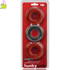 Hünkyjunk Cockring 3-Pack - Cherry + Tar Ice 3-pak pierścieni erekcyjnych