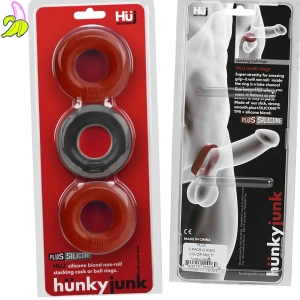 Hünkyjunk Cockring 3-Pack - Cherry + Tar Ice 3-pak pierścieni erekcyjnych