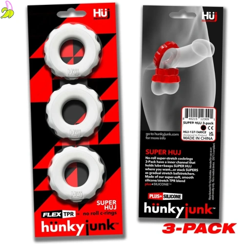 Hünkyjunk SUPER HUJ 3-pack Cockrings White Ice