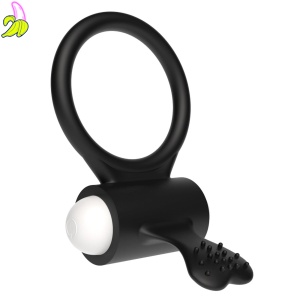 Wibrujący cock ring- Power Clit Silicone Black