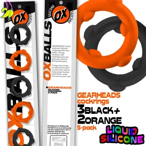 Oxballs Gearheads Cockring 5-pack orange/black 25mm
