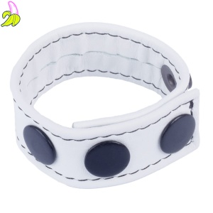 The Red Leather cockring skórzany pierścień erekcyjny - cały biały - 3 zatrzaski