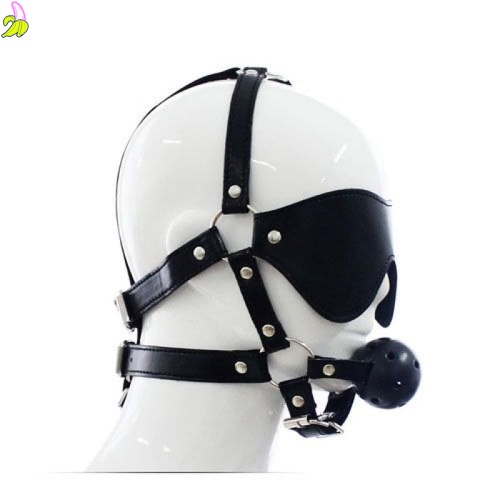 Czarna uprząż na twarz z maską na oczy i kneblem Total Head Harness Restraint