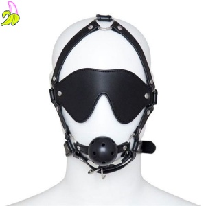 Czarna uprząż na twarz z maską na oczy i kneblem Total Head Harness Restraint