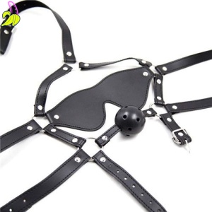Czarna uprząż na twarz z maską na oczy i kneblem Total Head Harness Restraint