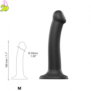 SEMI-REALISTIC DUAL DENSITY BENDABLE DILDO BLACK - M