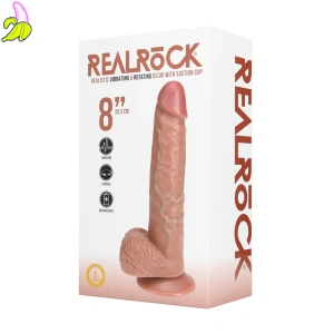 RealRock Vibrating and Rotating Straight Cock with Balls- Realistyczny Wibrator z ruchem rotacyjnym 20,5 cm- ciemny