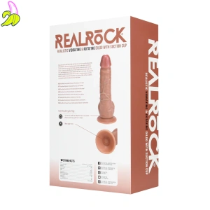 RealRock Vibrating and Rotating Straight Cock with Balls- Realistyczny Wibrator z ruchem rotacyjnym 20,5 cm- ciemny