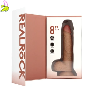 RealRock Vibrating and Rotating Straight Cock with Balls- Realistyczny Wibrator z ruchem rotacyjnym 20,5 cm- ciemny