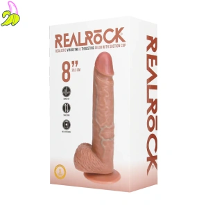RealRock Vibrating and Thrusting Straight Cock with Balls- Realistyczny Wibrator z ruchem posuwistym / 20,5 cm- ciemny