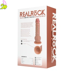 RealRock Vibrating and Thrusting Straight Cock with Balls- Realistyczny Wibrator z ruchem posuwistym / 20,5 cm- ciemny