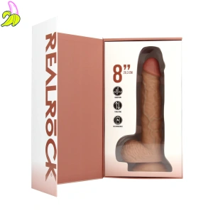 RealRock Vibrating and Thrusting Straight Cock with Balls- Realistyczny Wibrator z ruchem posuwistym / 20,5 cm- ciemny