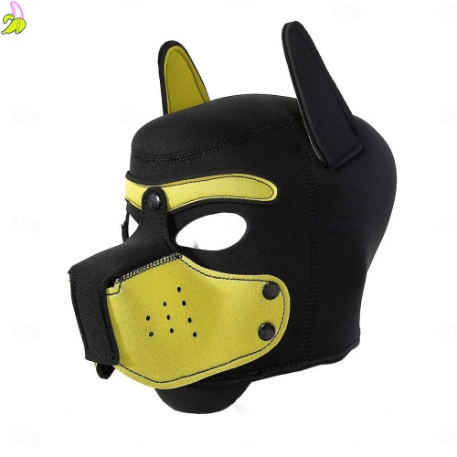 Kinky Puppy Neoprene Puppy Hood maska psa czarna z żółtym pyskiem