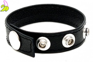 Rimba Luxury Black Leather Cock Ring with 4 Snaps - skórzany cockring 4 napami