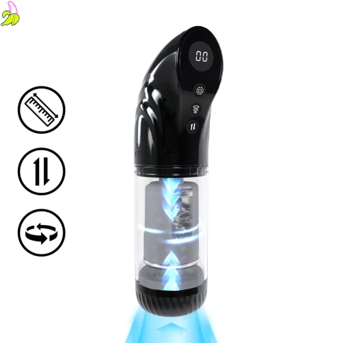 StrokeMate - Suction Rotation and Thrusting Masturbator/pompka do penisa z obrotowym rdzeniem- czarna