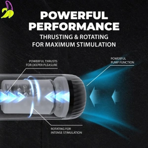 StrokeMate - Suction Rotation and Thrusting Masturbator/pompka do penisa z obrotowym rdzeniem- czarna