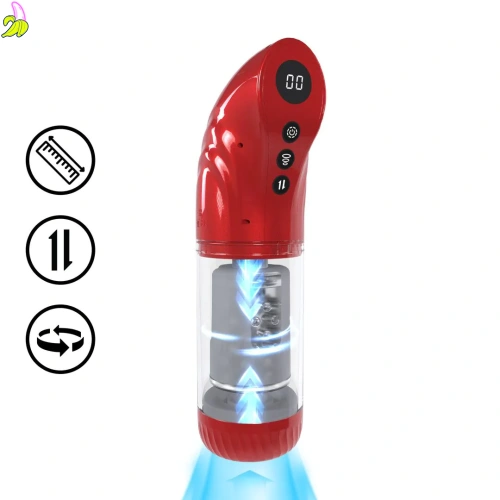 StrokeMate - Suction Rotation and Thrusting Masturbator/pompka do penisa z obrotowym rdzeniem- czerwona