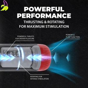 StrokeMate - Suction Rotation and Thrusting Masturbator/pompka do penisa z obrotowym rdzeniem- czerwona