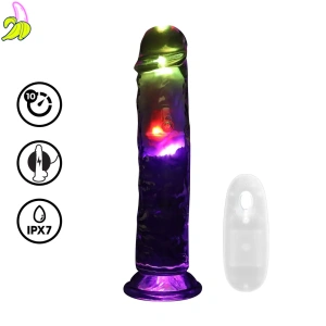 RealRock Bezbarwne dildo z wibracjami i podświetleniem LED sterowane pilotem 20cm