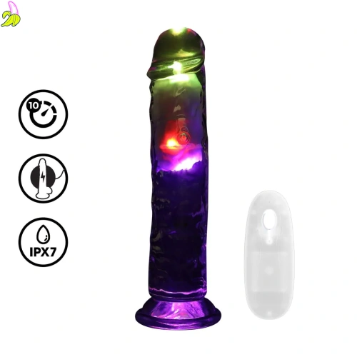 RealRock Bezbarwne dildo z wibracjami i podświetleniem LED sterowane pilotem 20cm