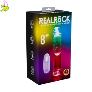RealRock Bezbarwne dildo z wibracjami i podświetleniem LED sterowane pilotem 20cm