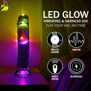 RealRock Bezbarwne dildo z wibracjami i podświetleniem LED sterowane pilotem 20cm