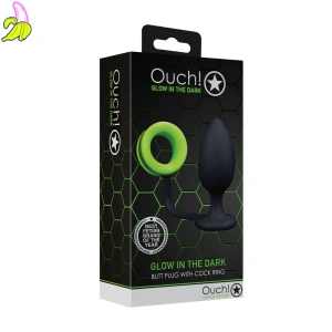 Ouch! Korek analny ze świecącym w ciemności cockringiem 3,8*8,8cm