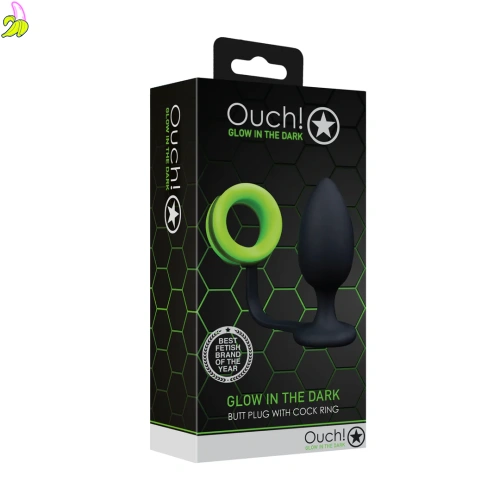 Ouch! Korek analny ze świecącym w ciemności cockringiem 3,8*8,8cm