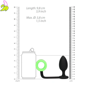 Ouch! Korek analny ze świecącym w ciemności cockringiem 3,8*8,8cm