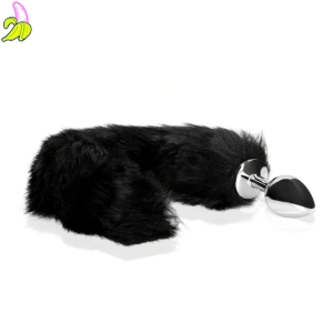 Ouch! Fox Tail Butt Plug 3,1 × 4,9 cm–czarny korek analny z lisim ogonem