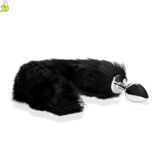 Ouch! Fox Tail Butt Plug 3,1 × 4,9 cm–czarny korek analny z lisim ogonem