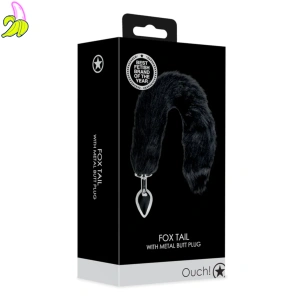 Ouch! Fox Tail Butt Plug 3,1 × 4,9 cm–czarny korek analny z lisim ogonem