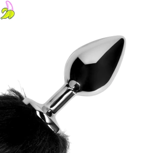 Ouch! Fox Tail Butt Plug 3,1 × 4,9 cm–czarny korek analny z lisim ogonem