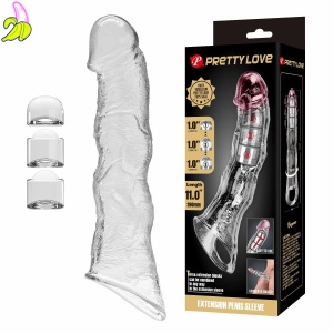 Pretty Love Extension–transparentna nakładka na penisa z regulowaną długością 28 cm