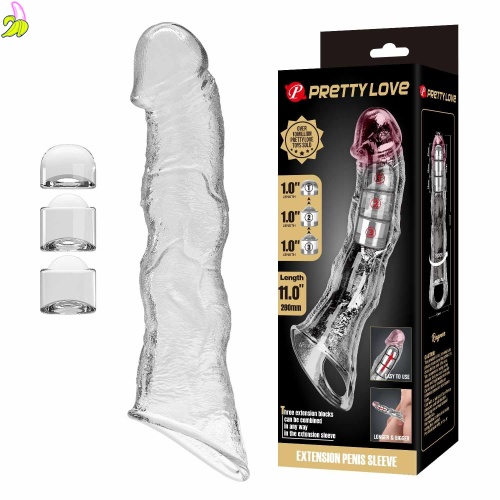 Pretty Love Extension–transparentna nakładka na penisa z regulowaną długością 28 cm