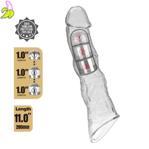 Pretty Love Extension–transparentna nakładka na penisa z regulowaną długością 28 cm