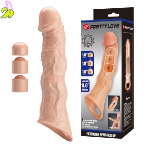 Realistyczna nakładka na penisa Pretty Love 28 cm z 3 modułowymi wkładkami regulującymi długość.