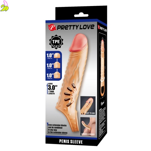 PRETTY LOVE Penis Sleeve – ultra realistyczna nakładka na penisa z 3 wymiennymi przedłużkami