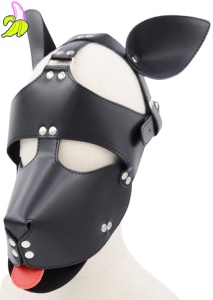 Kinky Puppy czarna maska Puppy Play z wysuwanym językiem