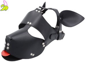 Kinky Puppy czarna maska Puppy Play z wysuwanym językiem
